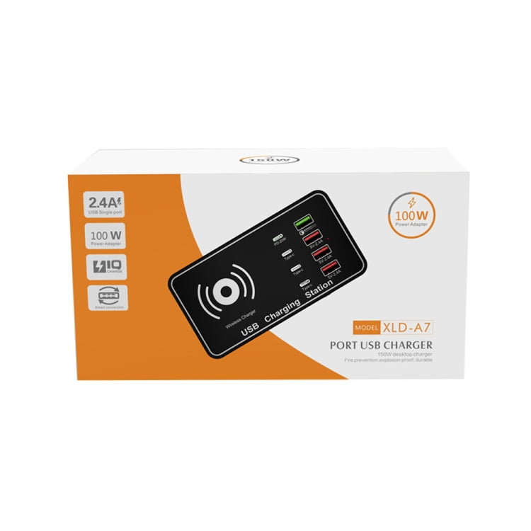 A7 High-power 100W 4 x PD 20W + QC3.0 USB Charger +15W Qi Wireless Charger Multi-port Smart Charger Station, Plug Size:EU Plug