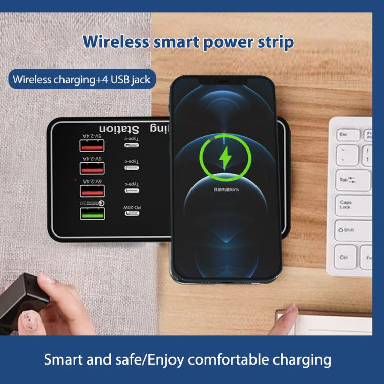 A7 High-power 100W 4 x PD 20W + QC3.0 USB Charger +15W Qi Wireless Charger Multi-port Smart Charger Station, Plug Size:EU Plug