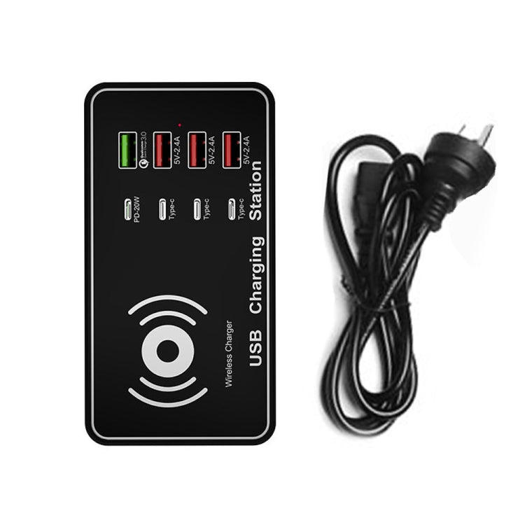 A7 High-power 100W 4 x PD 20W + QC3.0 USB Charger +15W Qi Wireless Charger Multi-port Smart Charger Station, Plug Size:AU Plug