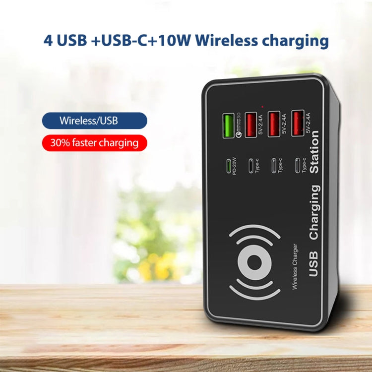 A7 High-power 100W 4 x PD 20W + QC3.0 USB Charger +15W Qi Wireless Charger Multi-port Smart Charger Station, Plug Size:AU Plug