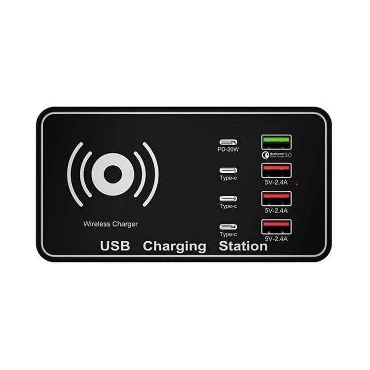 A7 High-power 100W 4 x PD 20W + QC3.0 USB Charger +15W Qi Wireless Charger Multi-port Smart Charger Station, Plug Size:UK Plug