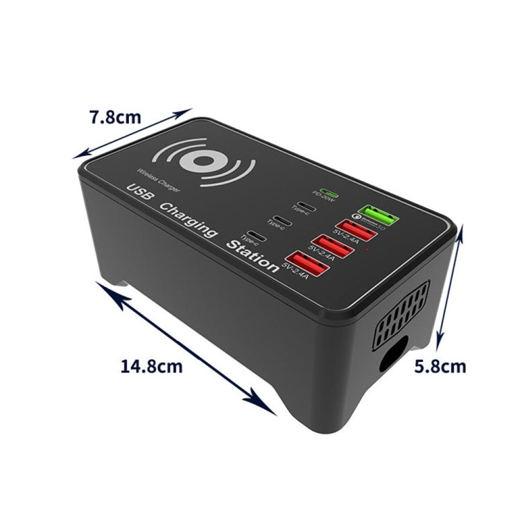 A7 High-power 100W 4 x PD 20W + QC3.0 USB Charger +15W Qi Wireless Charger Multi-port Smart Charger Station, Plug Size:UK Plug