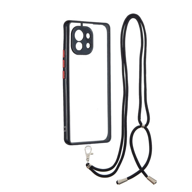 For Xiaomi Mi 11 Transparent PC+TPU Phone Case with Contrast Color Button & Neck Lanyard