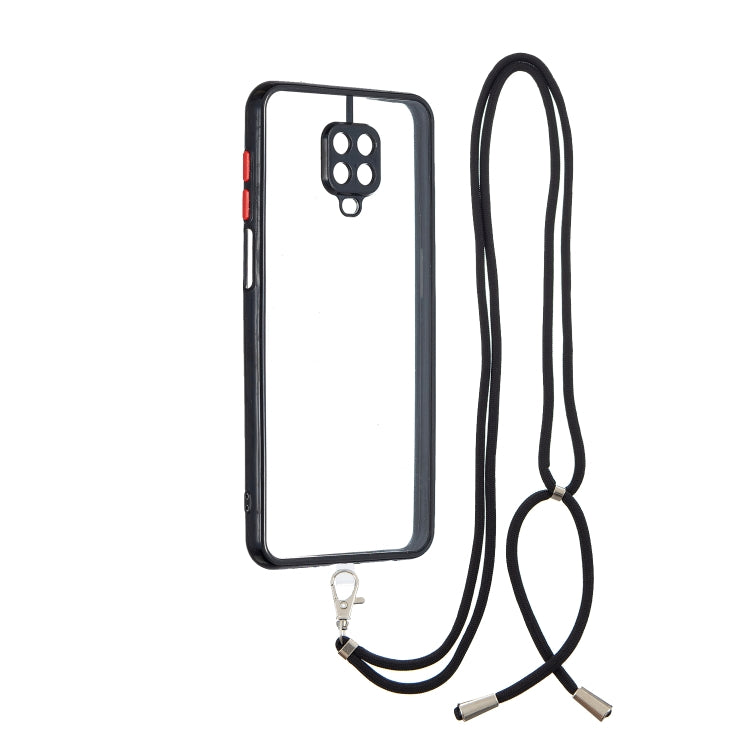 For Redmi Note 9 Pro/ Note 9S / Note 9 Pro Max Transparent PC+TPU Phone Case with Contrast Color Button & Neck Lanyard