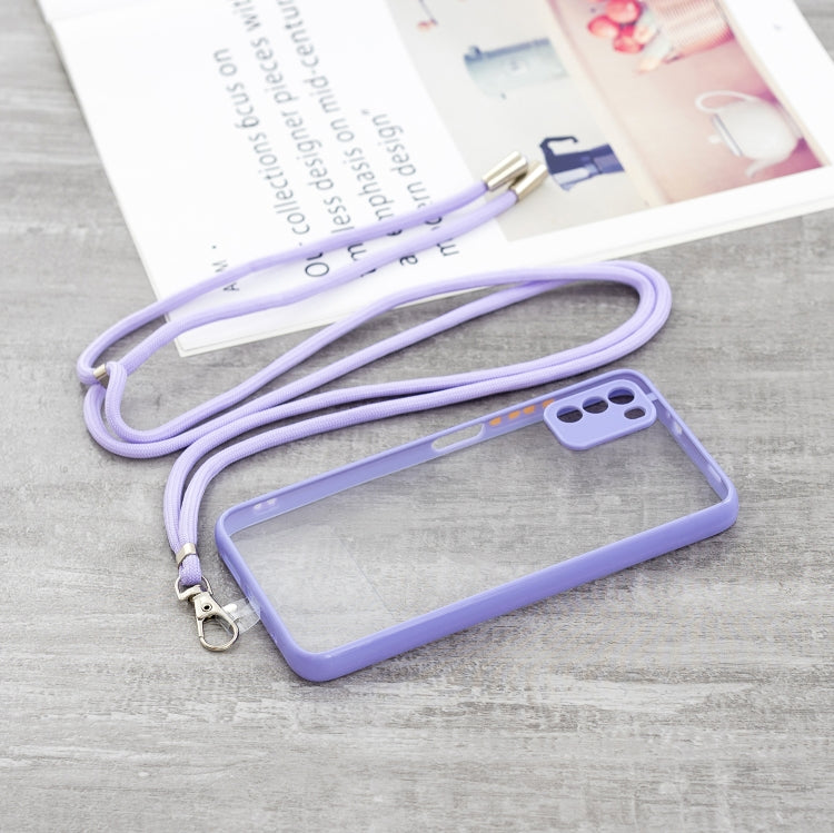 For Xiaomi Redmi  9 Power / Poco M3 Transparent PC+TPU Phone Case with Contrast Color Button & Neck Lanyard