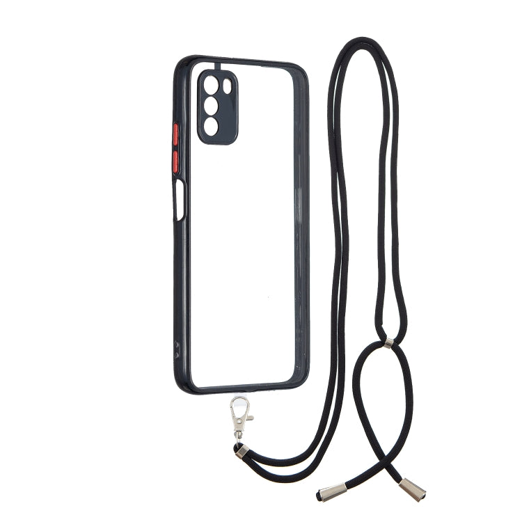 For Xiaomi Redmi  9 Power / Poco M3 Transparent PC+TPU Phone Case with Contrast Color Button & Neck Lanyard