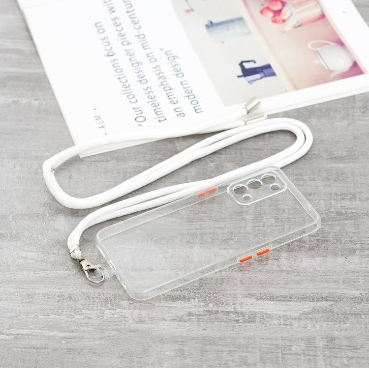 For OPPO Reno5 5G/4G / Find X3 Lite Transparent PC+TPU Phone Case with Contrast Color Button & Neck Lanyard