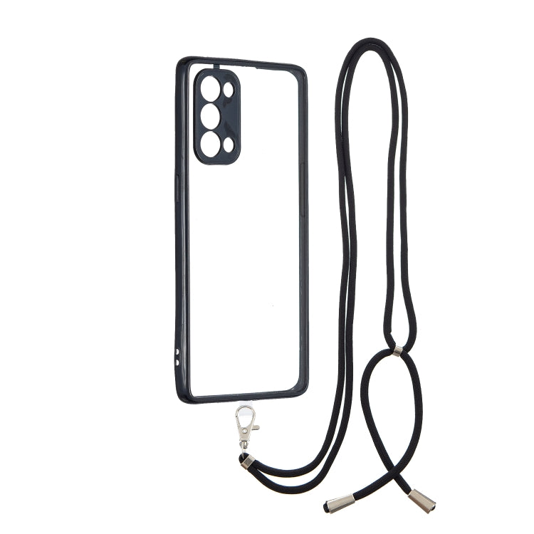 For OPPO Reno 5 Pro Transparent PC+TPU Phone Case with Contrast Color Button & Neck Lanyard