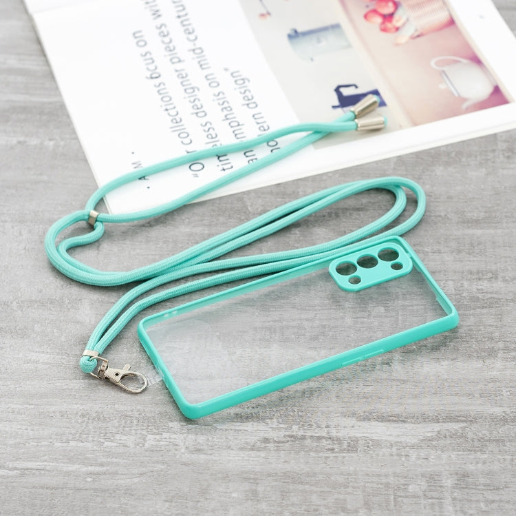 For OPPO Reno 5 Pro Transparent PC+TPU Phone Case with Contrast Color Button & Neck Lanyard