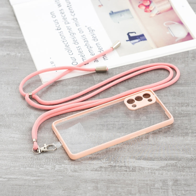 For OPPO Reno 5 Pro Transparent PC+TPU Phone Case with Contrast Color Button & Neck Lanyard