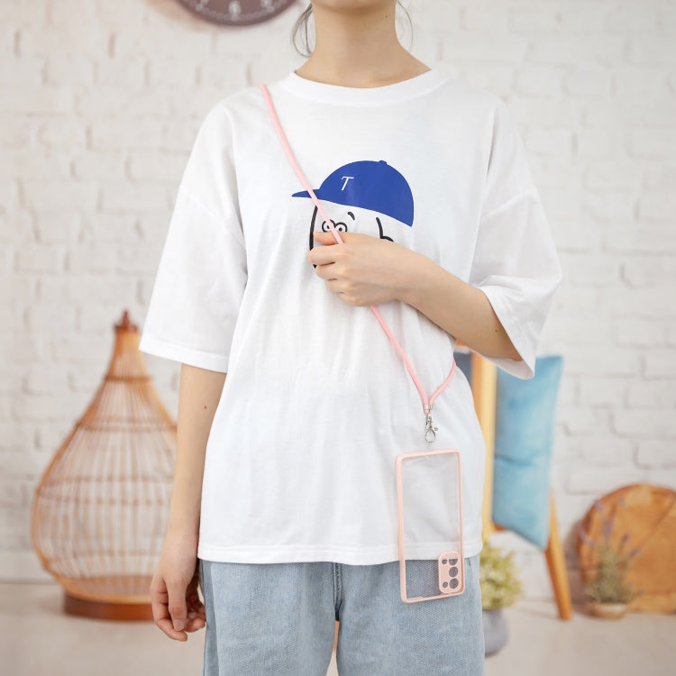 For OPPO Reno 5 Pro Transparent PC+TPU Phone Case with Contrast Color Button & Neck Lanyard