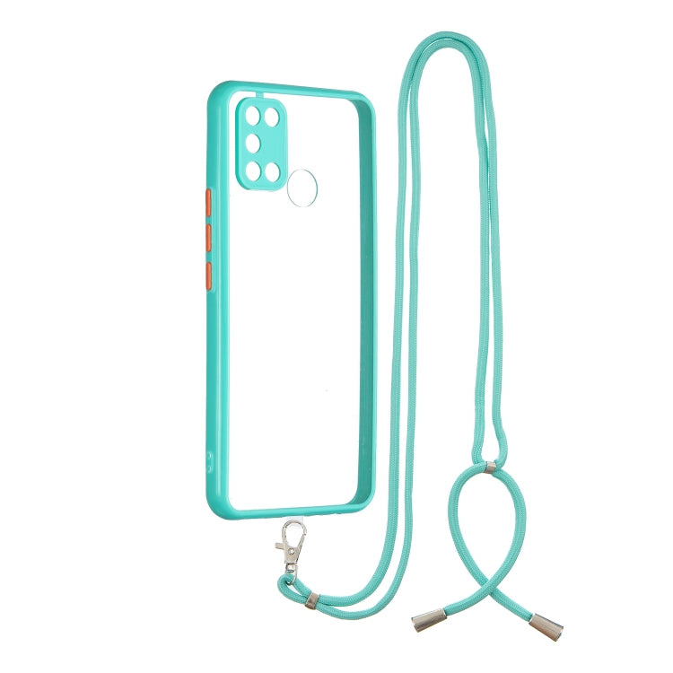 For OPPO Realme C17 / 7i Transparent PC+TPU Phone Case with Contrast Color Button & Neck Lanyard