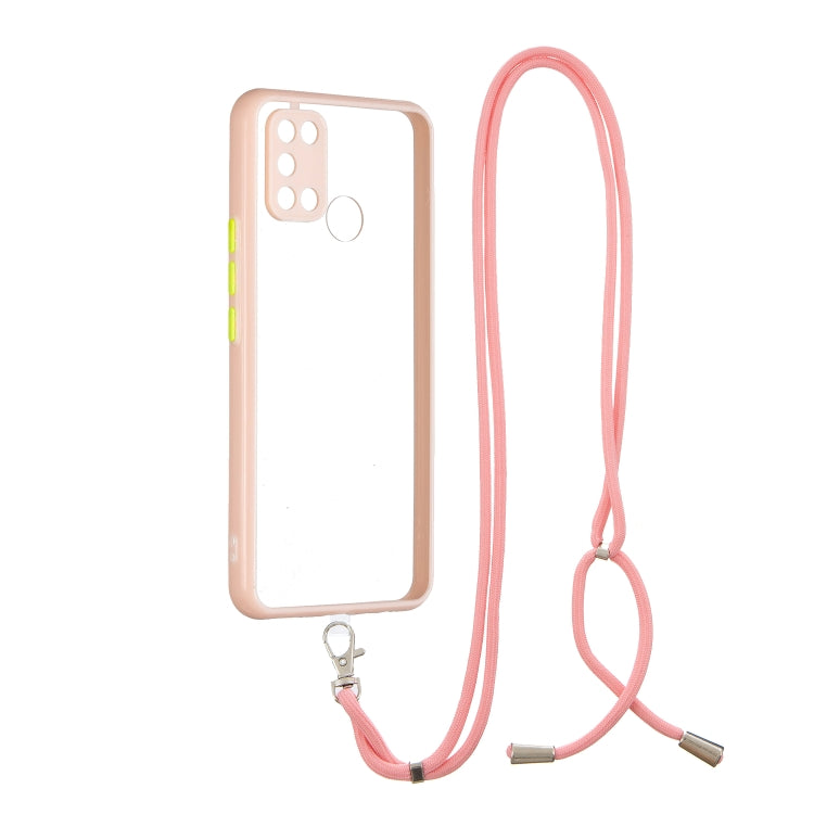 For OPPO Realme C17 / 7i Transparent PC+TPU Phone Case with Contrast Color Button & Neck Lanyard