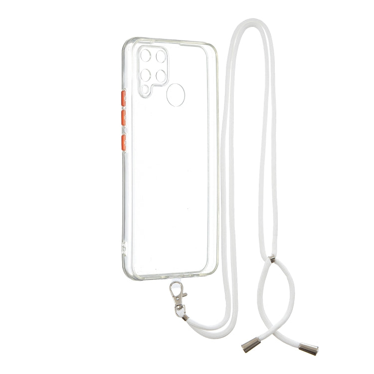 For OPPO Realme / C12 /  C15 /  Narzo 20 Transparent PC+TPU Phone Case with Contrast Color Button & Neck Lanyard