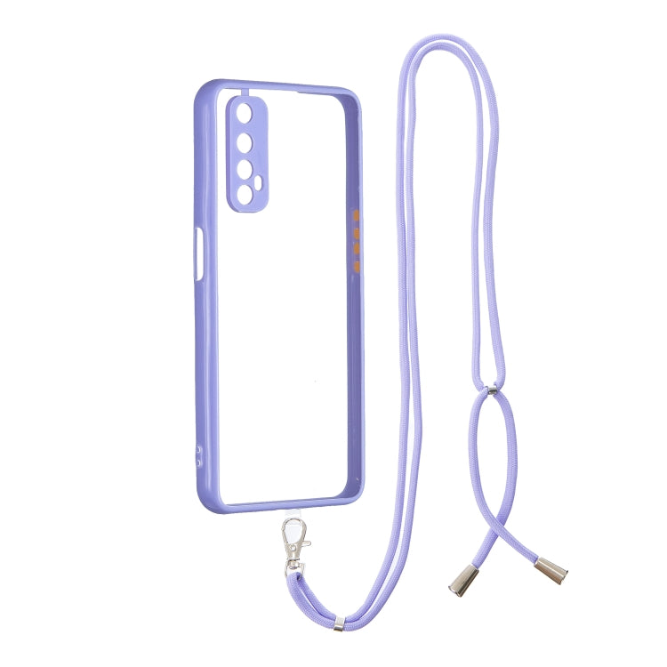 For OPPO Realme 7 / Narzo 20 Pro Transparent PC+TPU Phone Case with Contrast Color Button & Neck Lanyard