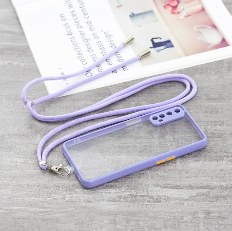 For OPPO Realme 7 / Narzo 20 Pro Transparent PC+TPU Phone Case with Contrast Color Button & Neck Lanyard