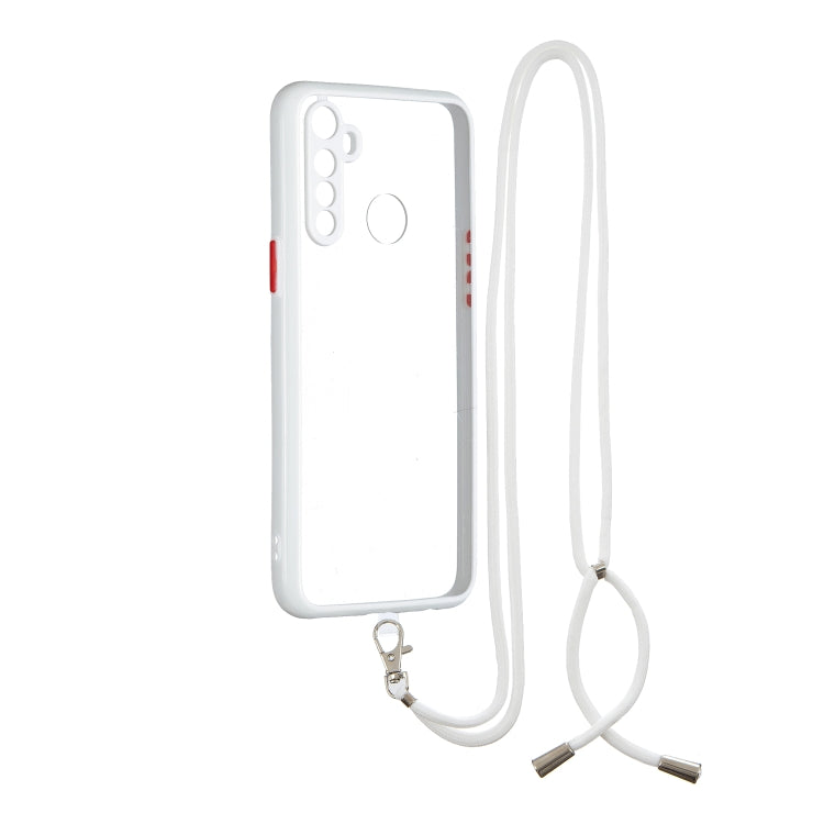 For OPPO Realme 5 / 5i /  5S Transparent PC+TPU Phone Case with Contrast Color Button & Neck Lanyard
