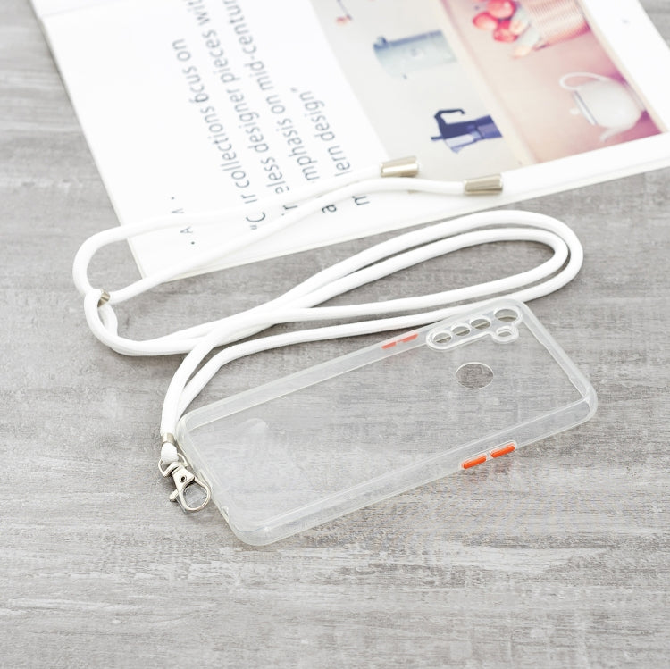 For OPPO Realme 5 / 5i /  5S Transparent PC+TPU Phone Case with Contrast Color Button & Neck Lanyard