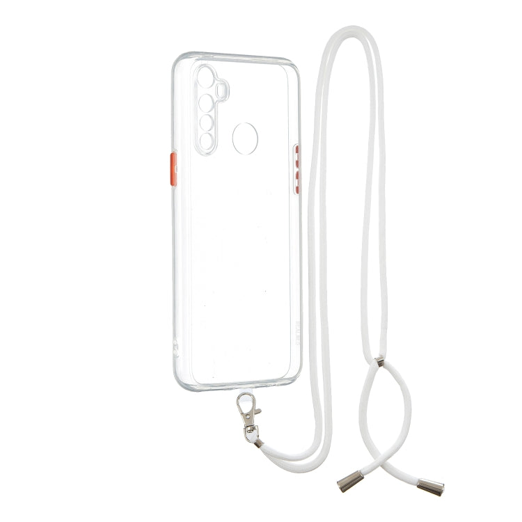 For OPPO Realme 5 / 5i /  5S Transparent PC+TPU Phone Case with Contrast Color Button & Neck Lanyard