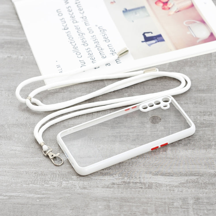 For OPPO Realme 5 / 5i /  5S Transparent PC+TPU Phone Case with Contrast Color Button & Neck Lanyard