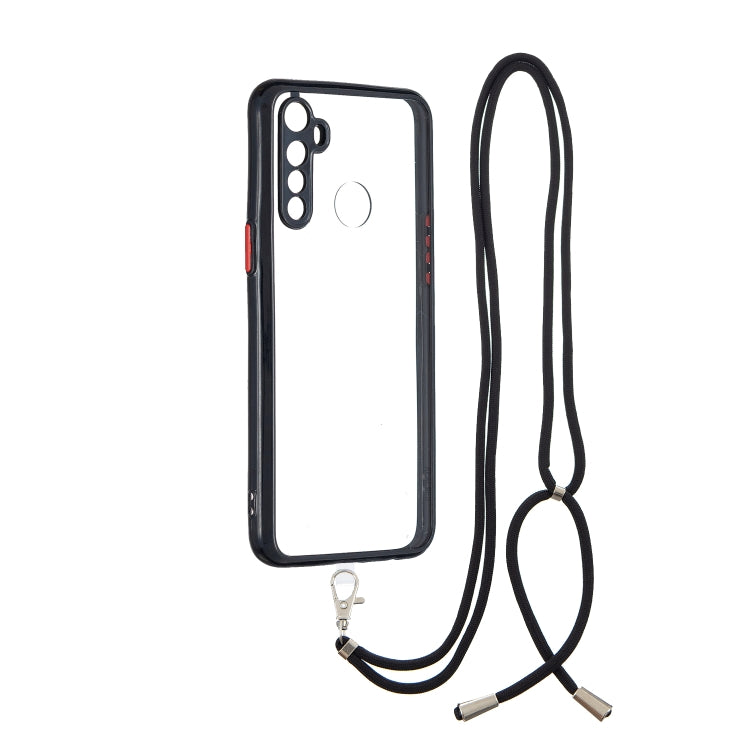 For OPPO Realme 5 / 5i /  5S Transparent PC+TPU Phone Case with Contrast Color Button & Neck Lanyard