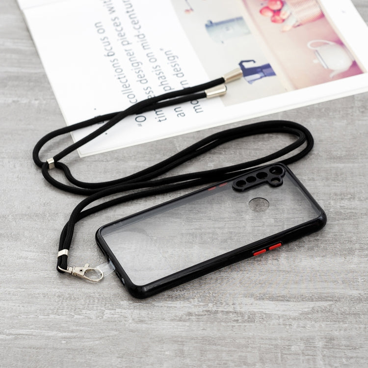 For OPPO Realme 5 / 5i /  5S Transparent PC+TPU Phone Case with Contrast Color Button & Neck Lanyard