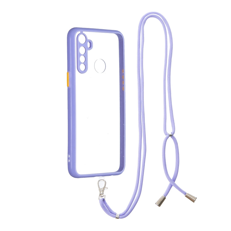 For OPPO Realme 5 / 5i /  5S Transparent PC+TPU Phone Case with Contrast Color Button & Neck Lanyard