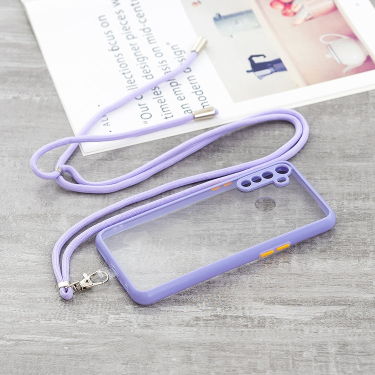 For OPPO Realme 5 / 5i /  5S Transparent PC+TPU Phone Case with Contrast Color Button & Neck Lanyard