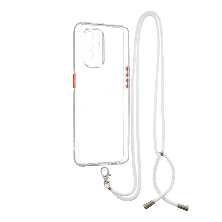 For OPPO F19 Pro+ Transparent PC+TPU Phone Case with Contrast Color Button & Neck Lanyard
