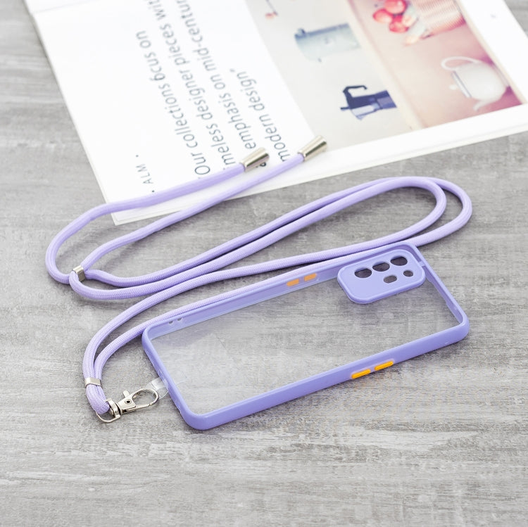 For OPPO F19 Pro+ Transparent PC+TPU Phone Case with Contrast Color Button & Neck Lanyard