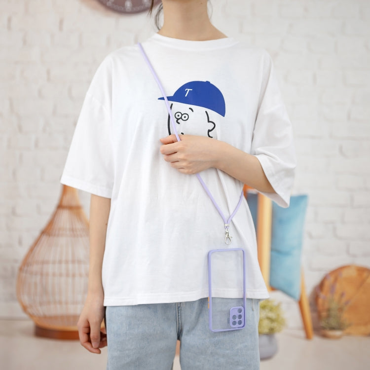 For OPPO F19 Pro Transparent PC+TPU Phone Case with Contrast Color Button & Neck Lanyard