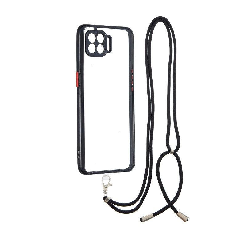 For OPPO F17 Pro / A93 / Reno4 Lite / Reno4 F Transparent PC+TPU Phone Case with Contrast Color Button & Neck Lanyard