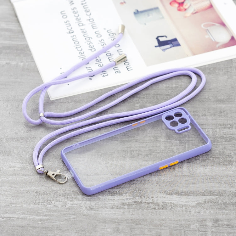 For OPPO F17 Pro / A93 / Reno4 Lite / Reno4 F Transparent PC+TPU Phone Case with Contrast Color Button & Neck Lanyard