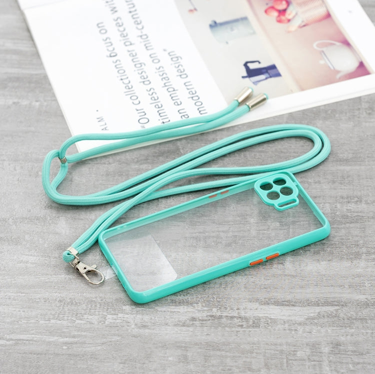 For OPPO F17 Pro / A93 / Reno4 Lite / Reno4 F Transparent PC+TPU Phone Case with Contrast Color Button & Neck Lanyard