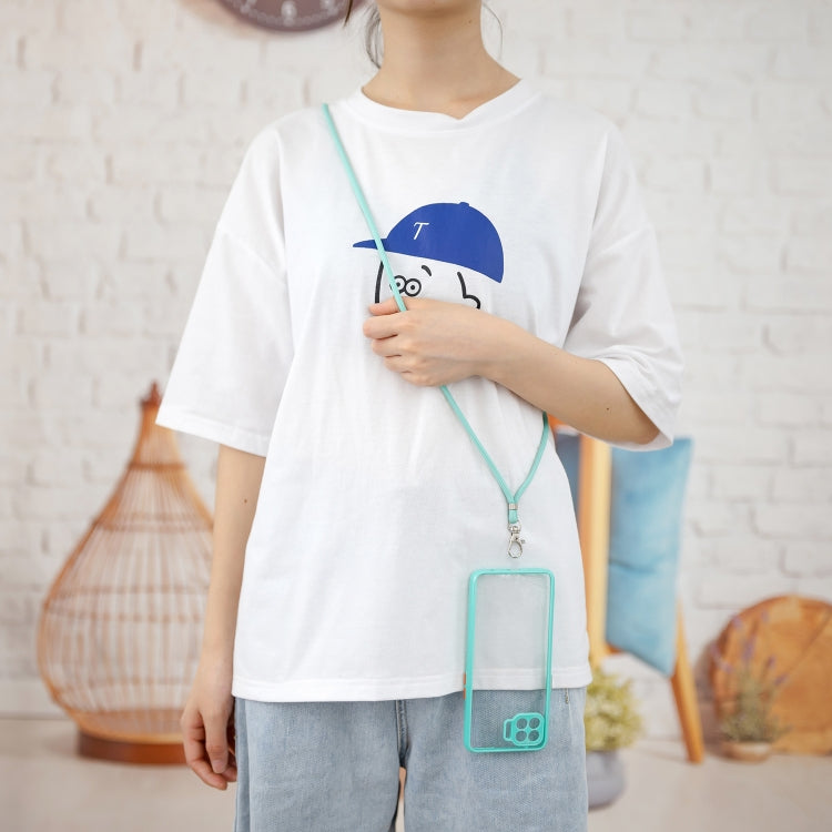 For OPPO F17 Pro / A93 / Reno4 Lite / Reno4 F Transparent PC+TPU Phone Case with Contrast Color Button & Neck Lanyard