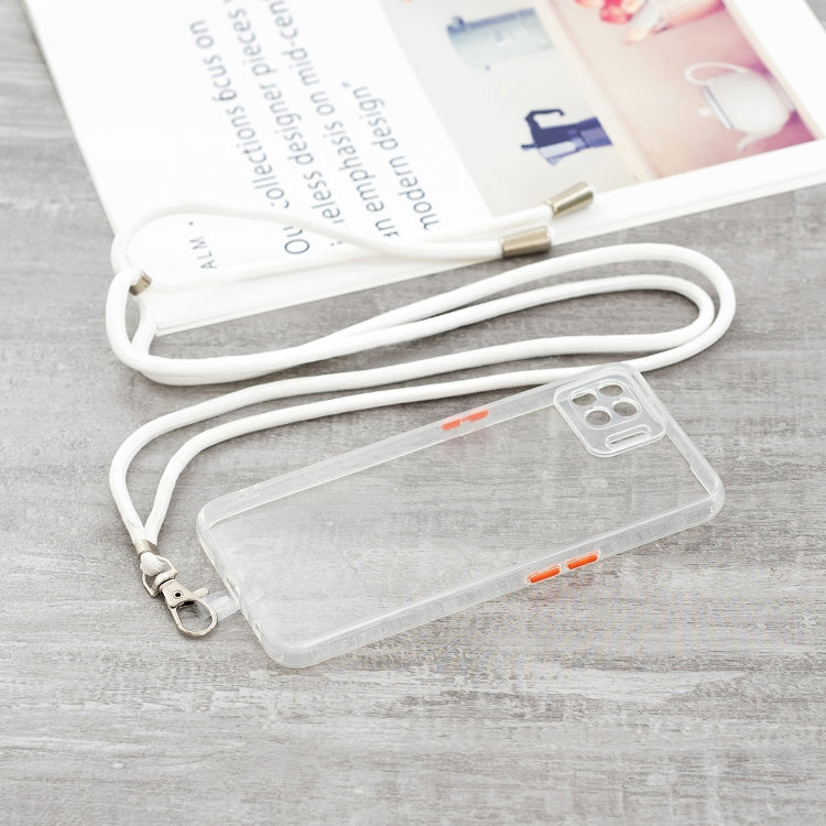 For OPPO F17/A73 2020 Transparent PC+TPU Phone Case with Contrast Color Button & Neck Lanyard