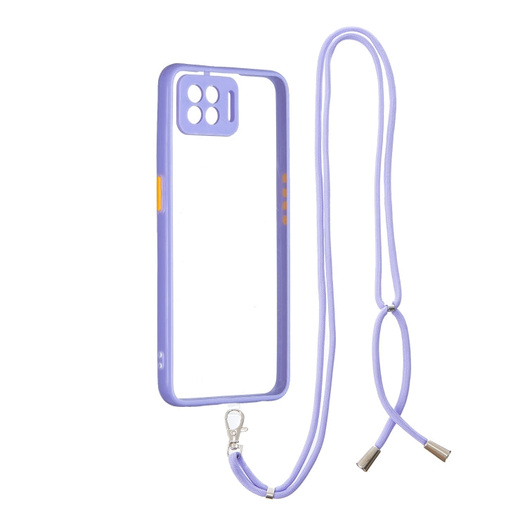 For OPPO F17/A73 2020 Transparent PC+TPU Phone Case with Contrast Color Button & Neck Lanyard