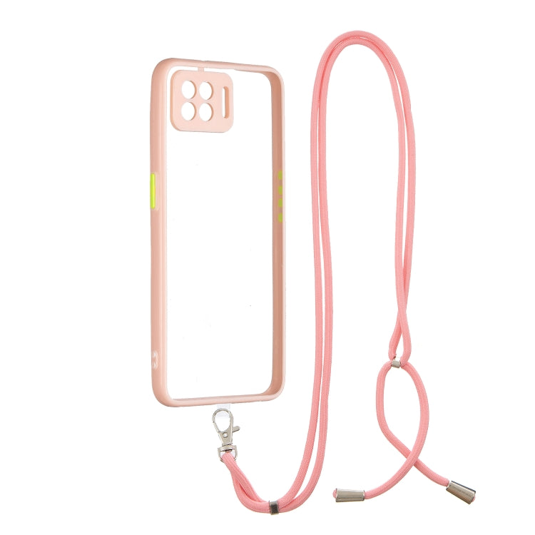 For OPPO F17/A73 2020 Transparent PC+TPU Phone Case with Contrast Color Button & Neck Lanyard