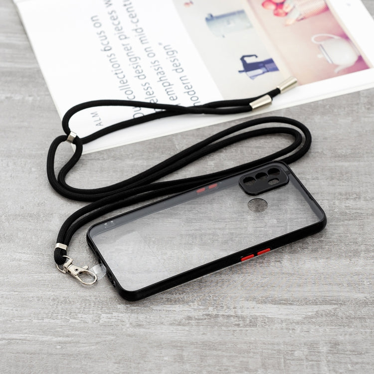 For OPPO A53 2020 / A33 2020 / A32 2020 Transparent PC+TPU Phone Case with Contrast Color Button & Neck Lanyard