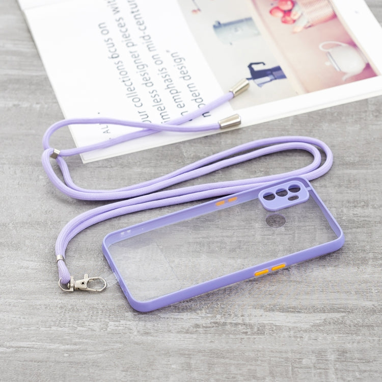 For OPPO A53 2020 / A33 2020 / A32 2020 Transparent PC+TPU Phone Case with Contrast Color Button & Neck Lanyard