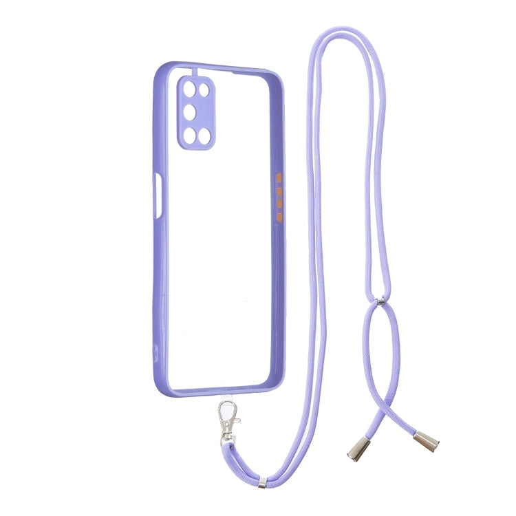 For OPPO A52 / A92 / A72 Transparent PC+TPU Phone Case with Contrast Color Button & Neck Lanyard