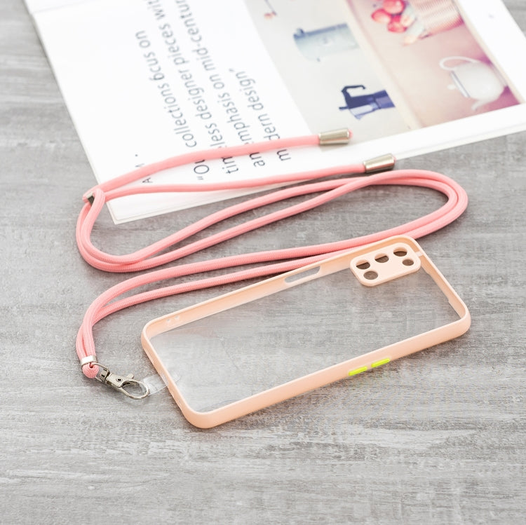 For OPPO A52 / A92 / A72 Transparent PC+TPU Phone Case with Contrast Color Button & Neck Lanyard