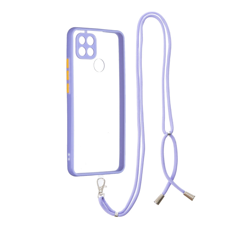 For OPPO A15 / A15S Transparent PC+TPU Phone Case with Contrast Color Button & Neck Lanyard