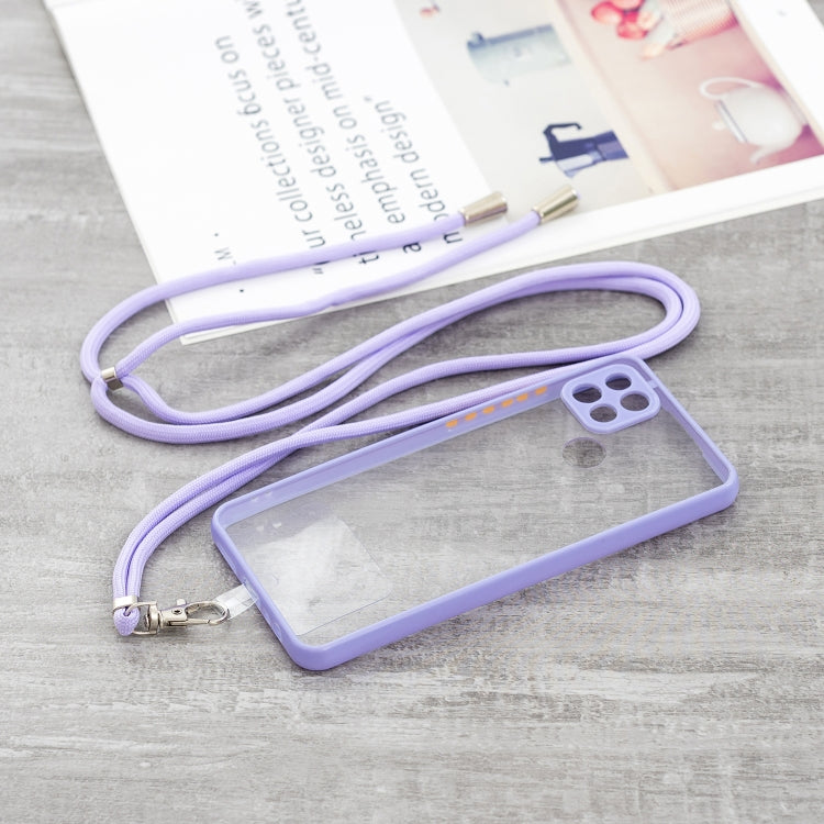 For OPPO A15 / A15S Transparent PC+TPU Phone Case with Contrast Color Button & Neck Lanyard
