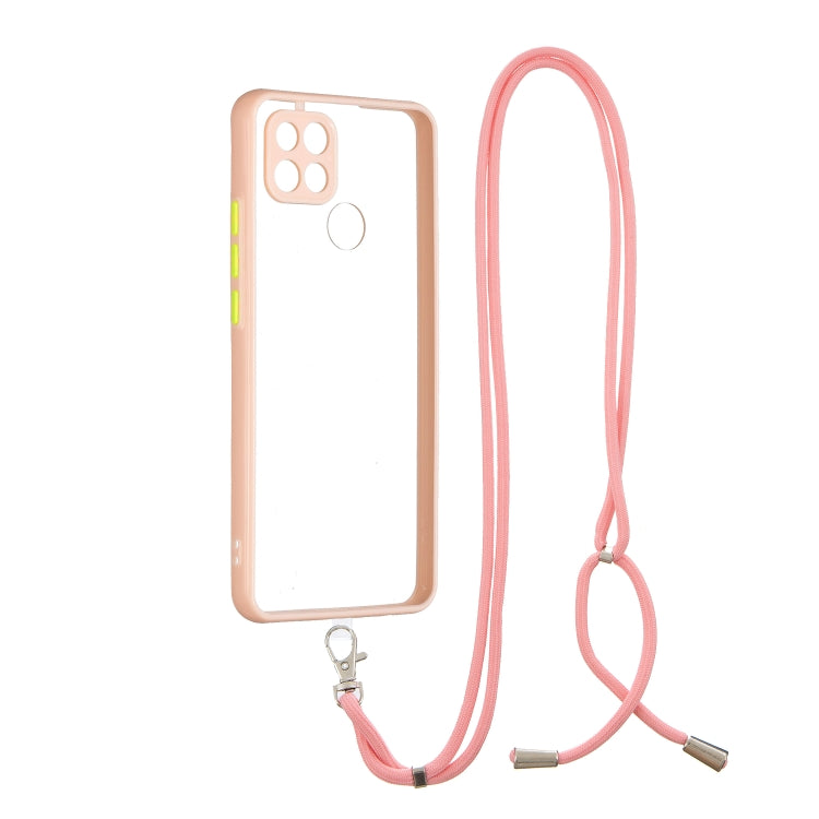 For OPPO A15 / A15S Transparent PC+TPU Phone Case with Contrast Color Button & Neck Lanyard