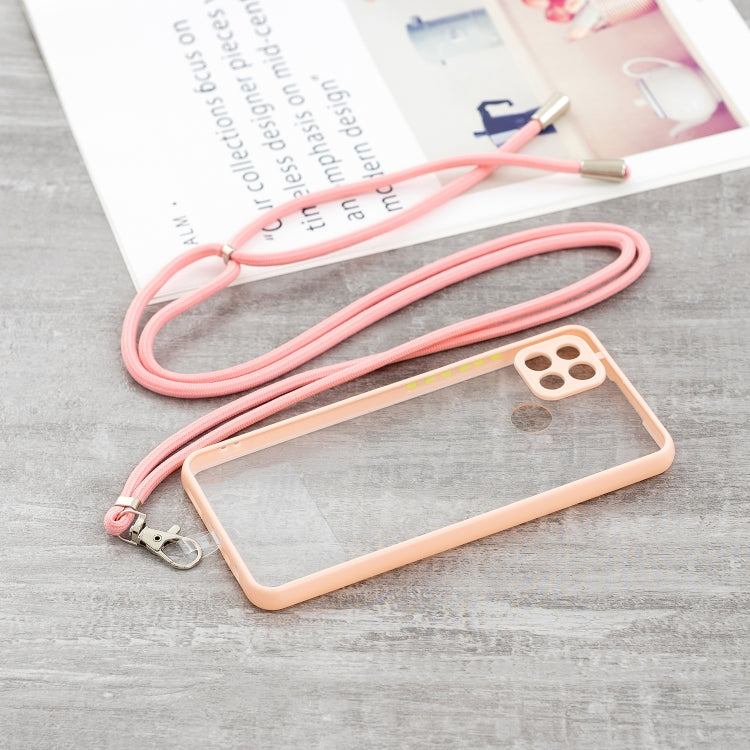 For OPPO A15 / A15S Transparent PC+TPU Phone Case with Contrast Color Button & Neck Lanyard