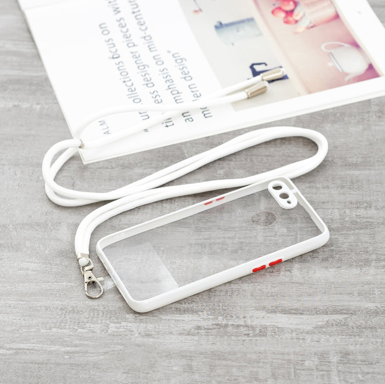 For OPPO A5S / A7 / A12 / A11K Transparent PC+TPU Phone Case with Contrast Color Button & Neck Lanyard