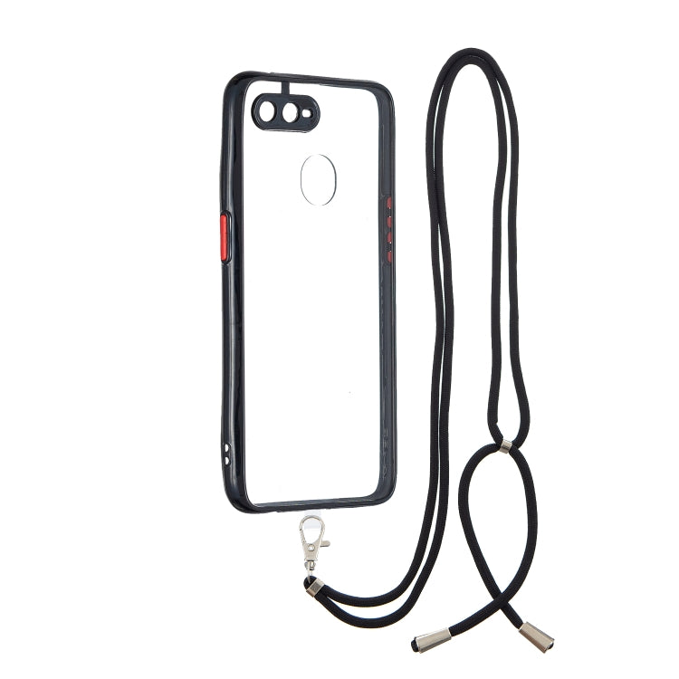 For OPPO A5S / A7 / A12 / A11K Transparent PC+TPU Phone Case with Contrast Color Button & Neck Lanyard