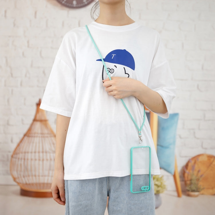 For OPPO A5S / A7 / A12 / A11K Transparent PC+TPU Phone Case with Contrast Color Button & Neck Lanyard