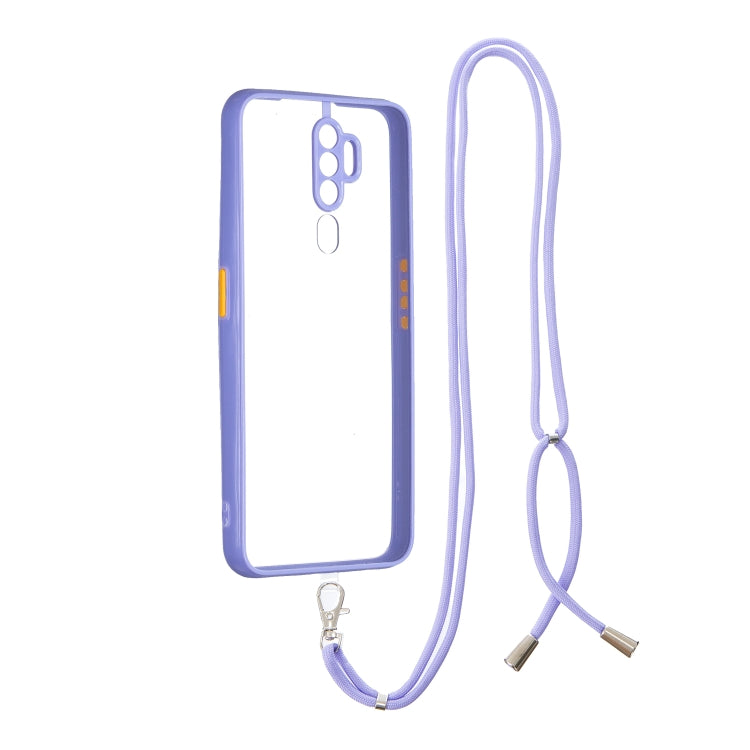 For OPPO A5 2020/A9 2020 Transparent PC+TPU Phone Case with Contrast Color Button & Neck Lanyard